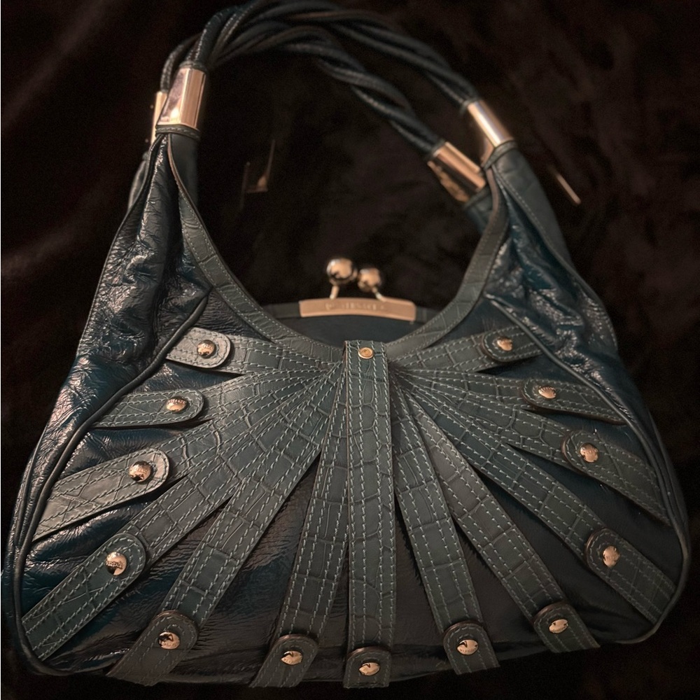 Versace Teal Blue Shoulder Bag with Silver-Tone Hardware - Picture 2 of 16